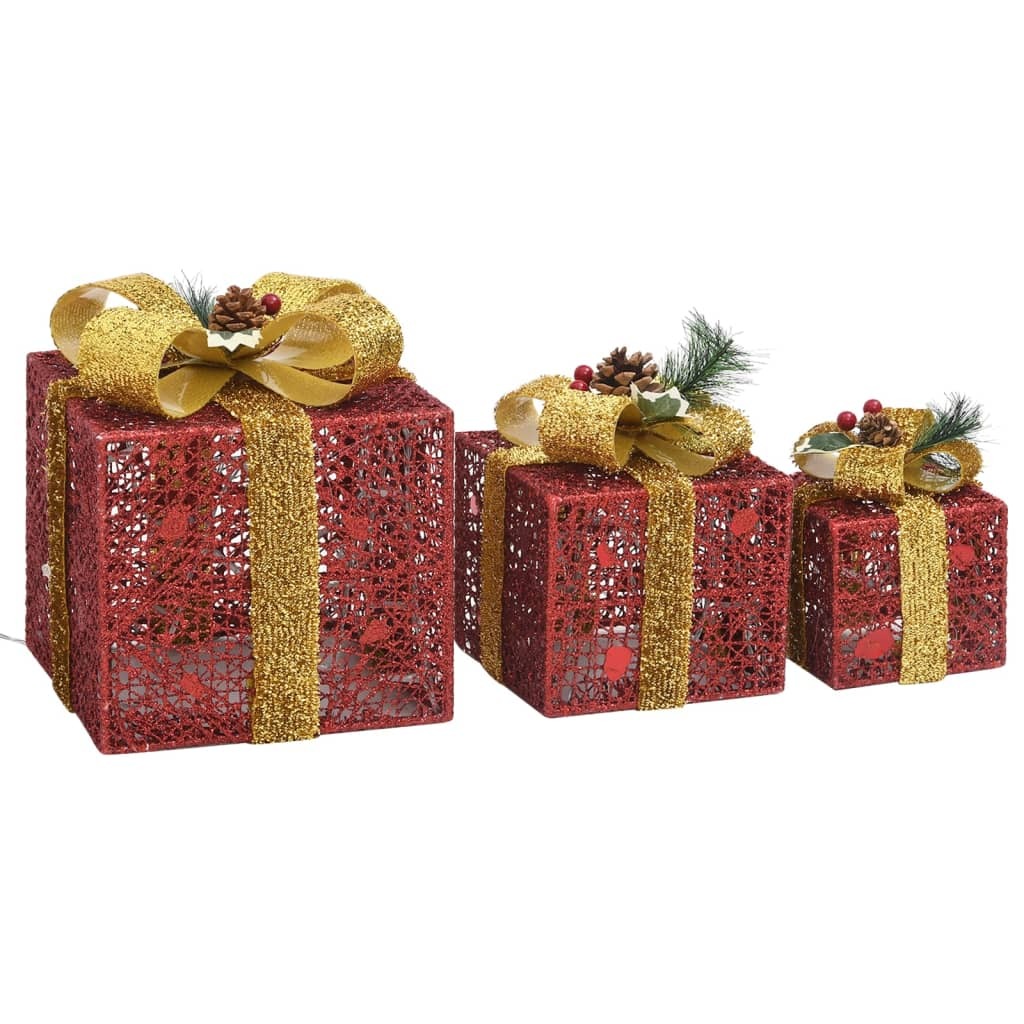 Christmas Gift Box Set of 3 Red and gold Fabric