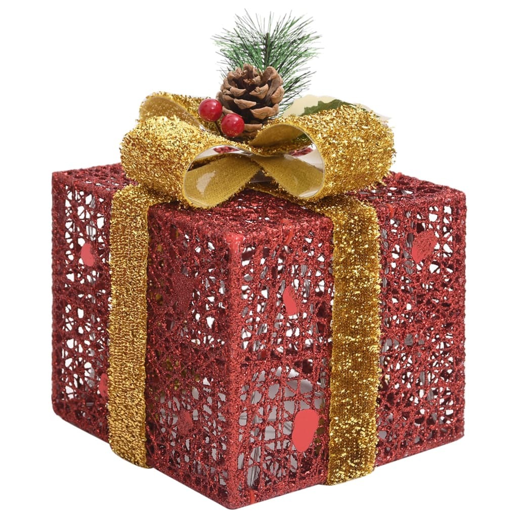 Christmas Gift Box Set of 3 Red and gold Fabric