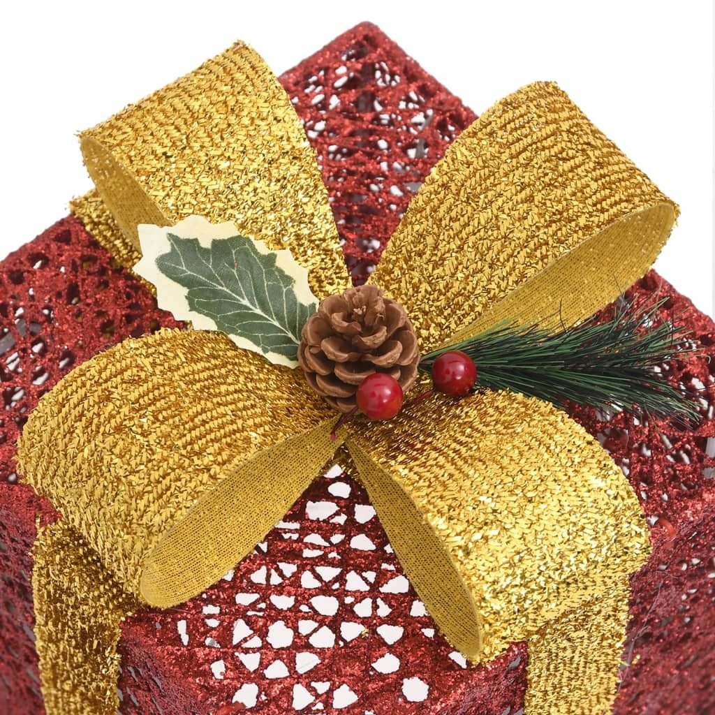 Christmas Gift Box Set of 3 Red and gold Fabric