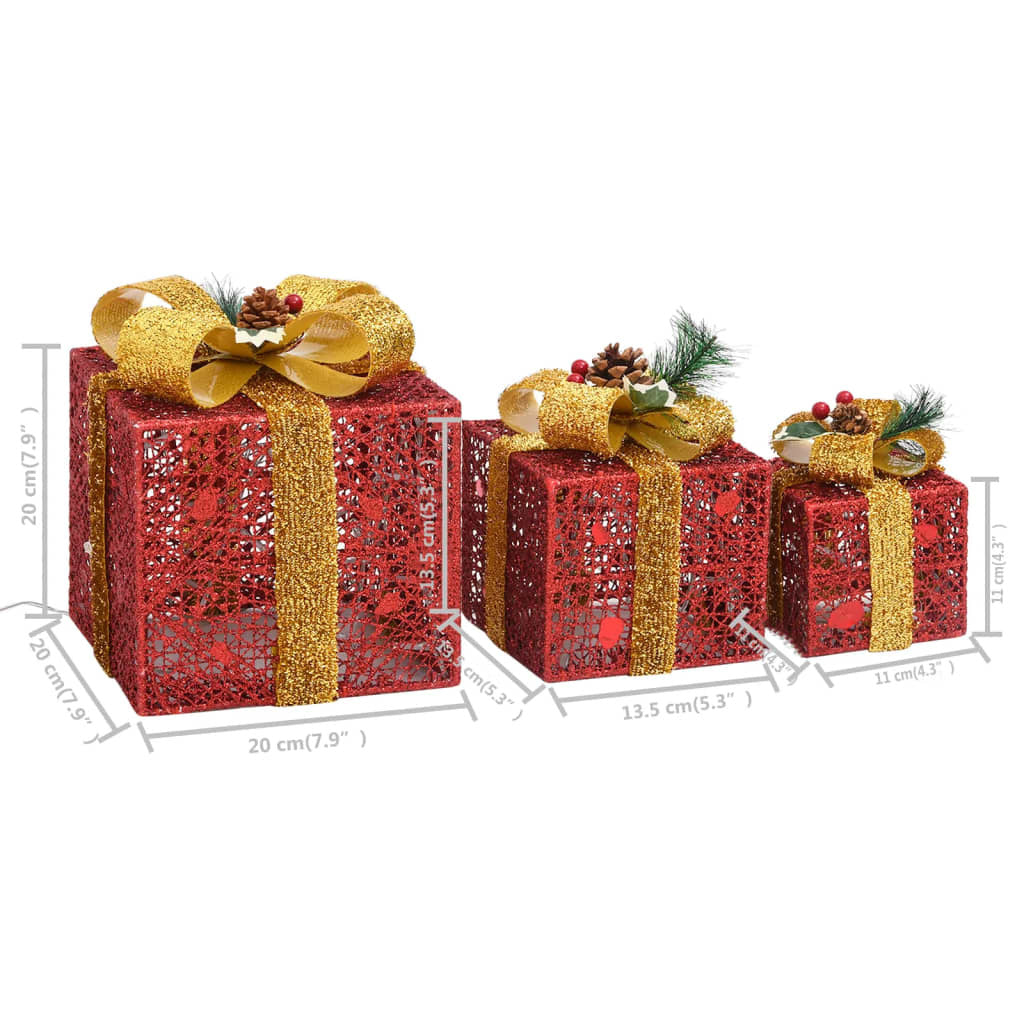 Christmas Gift Box Set of 3 Red and gold Fabric