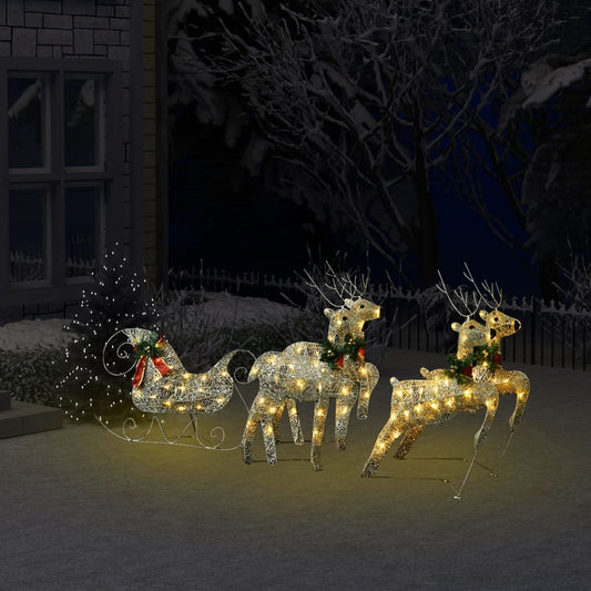 Reindeer And Sleigh Christmas Decoration Set of 4 Gold Mesh, Metal