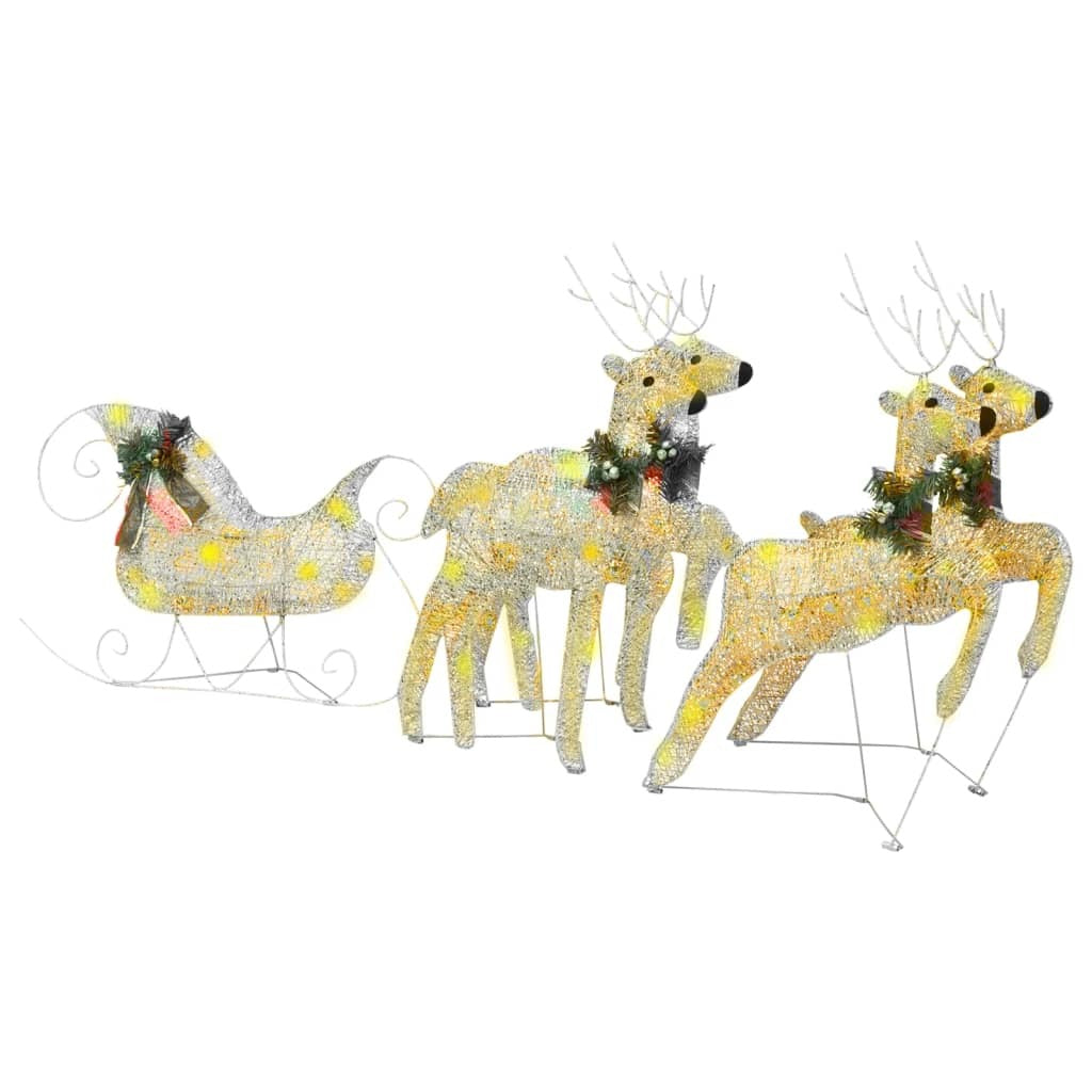 Reindeer And Sleigh Christmas Decoration Set of 4 Gold Mesh, Metal