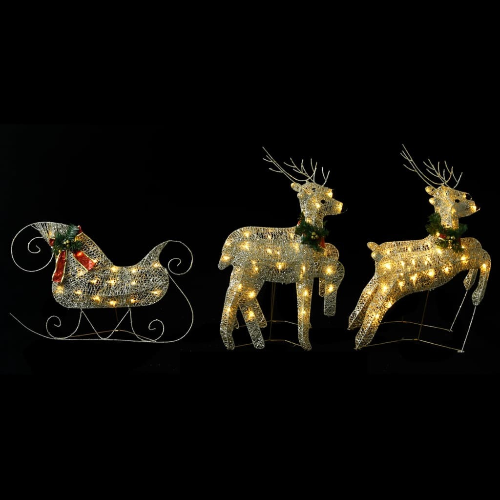 Reindeer And Sleigh Christmas Decoration Set of 4 Gold Mesh, Metal