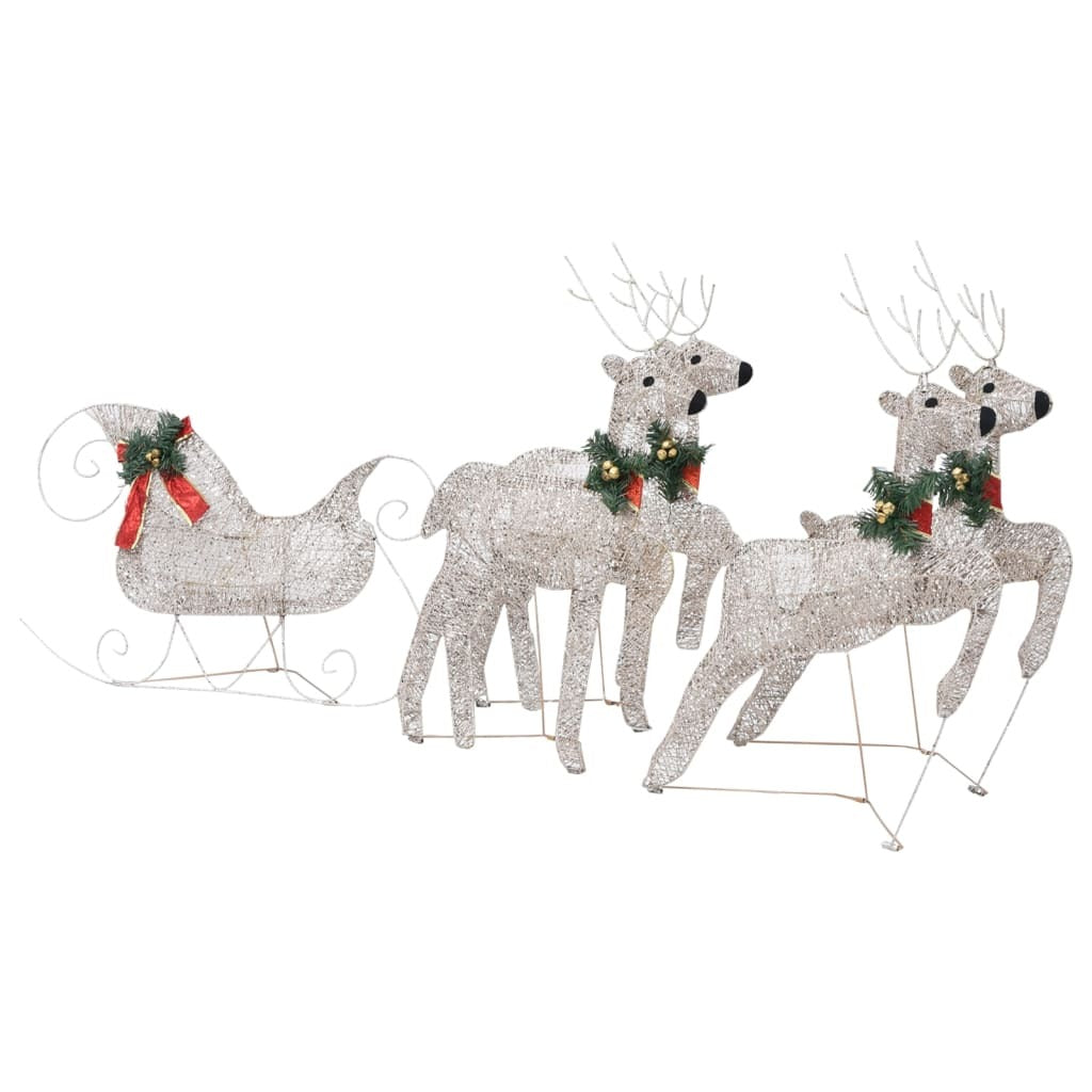 Reindeer And Sleigh Christmas Decoration Set of 4 Gold Mesh, Metal
