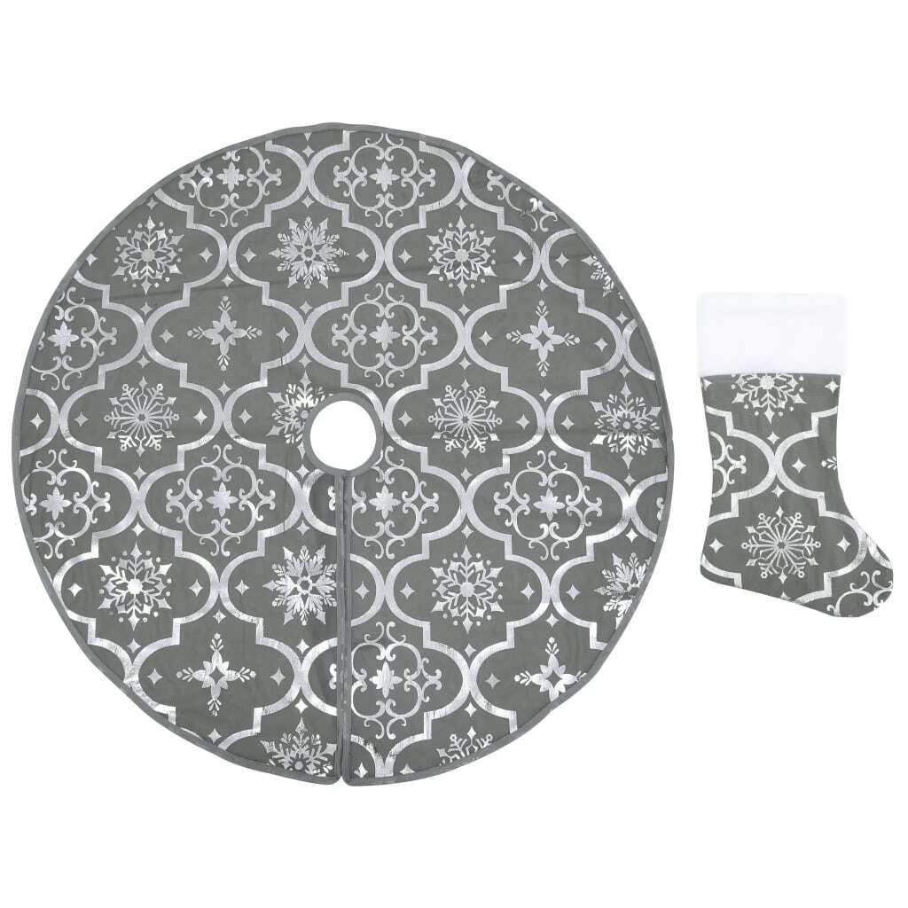 Christmas Tree Skirt Grey 100% polyester Large Foldable