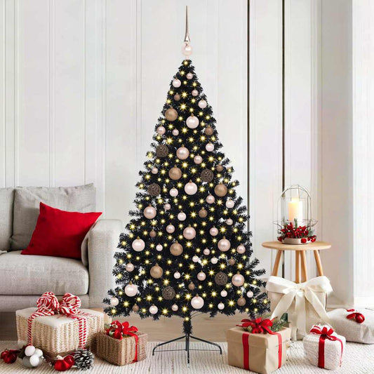 Artificial Pre-lit Christmas Tree with 300 LEDs Black 70.9" PVC