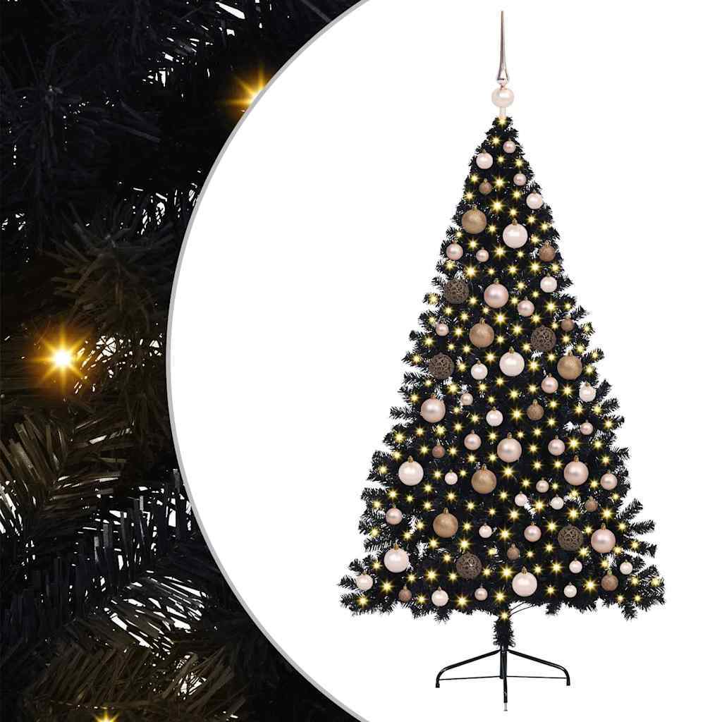 Artificial Pre-lit Christmas Tree with 300 LEDs Black 70.9" PVC