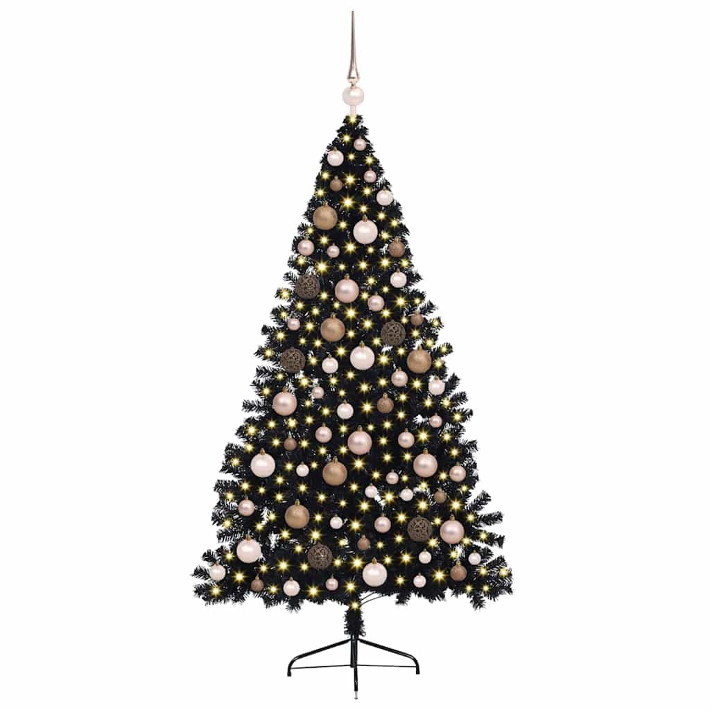 Artificial Pre-lit Christmas Tree with 300 LEDs Black 70.9" PVC