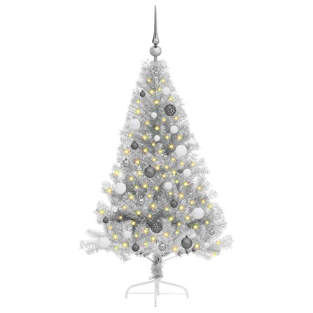 Artificial Pre-lit Christmas Tree Silver 59.1" PET