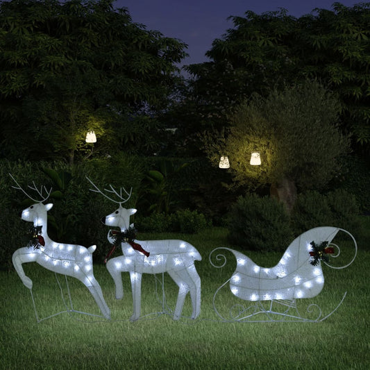 Reindeer And Sleigh Christmas Decoration Set of 2 White