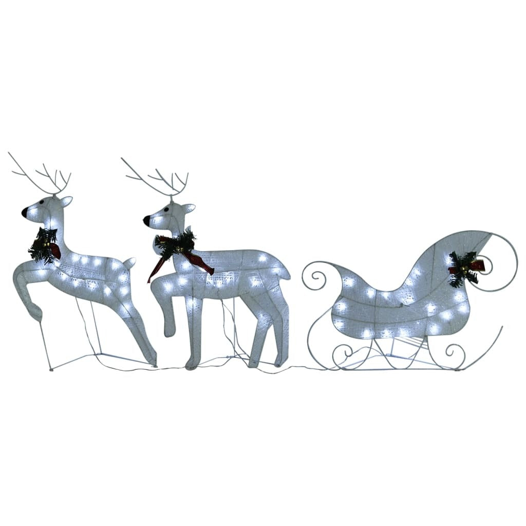 Reindeer And Sleigh Christmas Decoration Set of 2 White