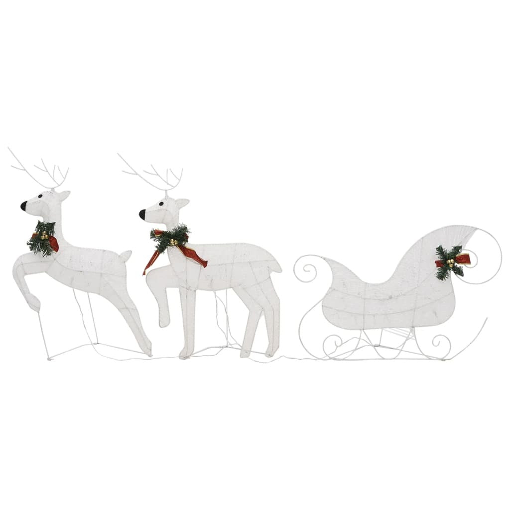 Reindeer And Sleigh Christmas Decoration Set of 2 White