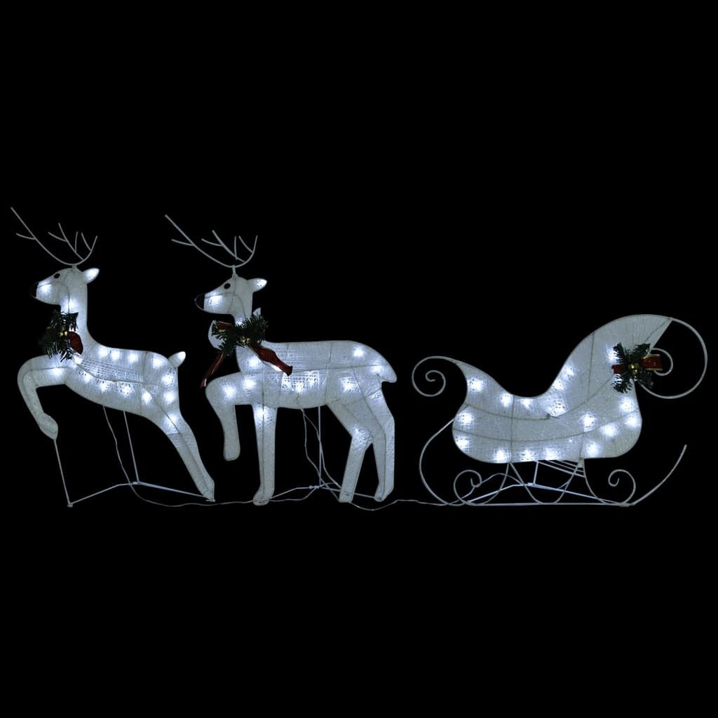 Reindeer And Sleigh Christmas Decoration Set of 2 White