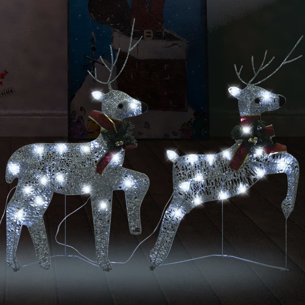 Christmas Reindeer Set of 2 Silver Mesh and Metal Medium