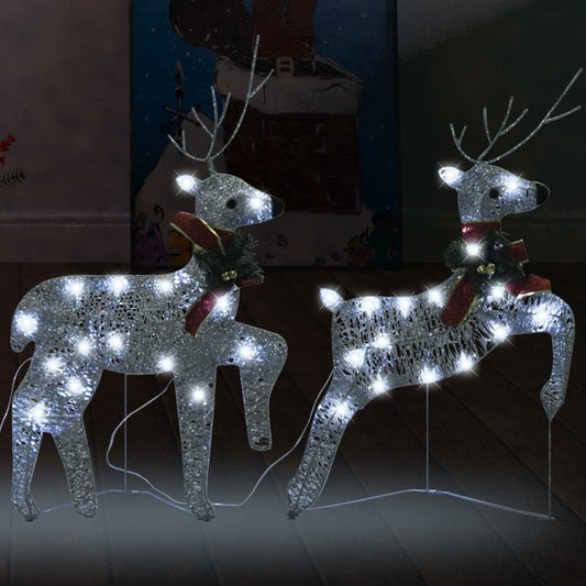 Christmas Reindeer Set of 2 Silver Mesh and Metal Medium