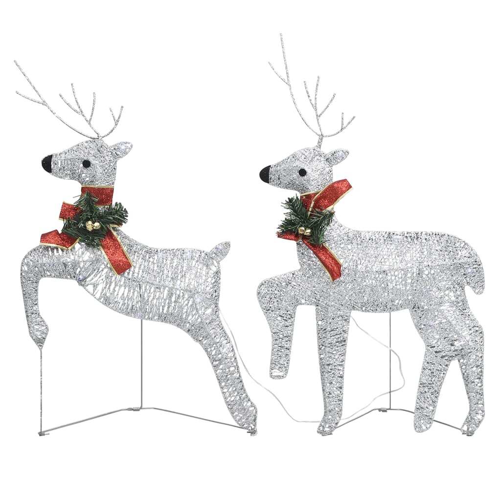Christmas Reindeer Set of 2 Silver Mesh and Metal Medium