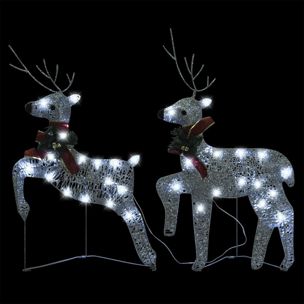 Christmas Reindeer Set of 2 Silver Mesh and Metal Medium