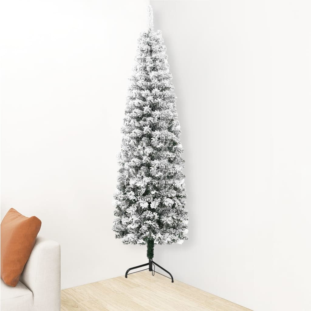Slim Artificial Half Christmas Tree Green and white PVC, Steel