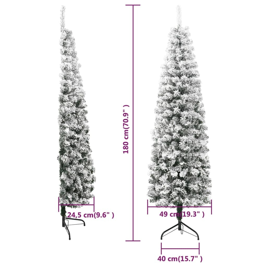 Slim Artificial Half Christmas Tree Green and white PVC, Steel