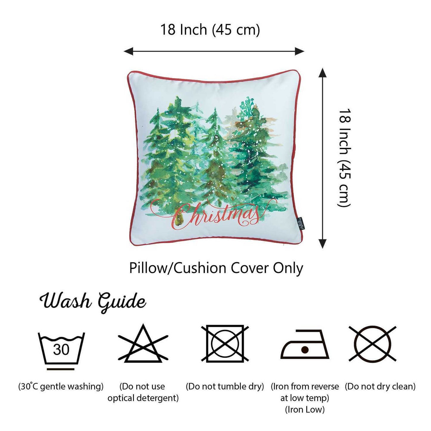 18" Green and White Christmas Tree Throw Pillow Cover