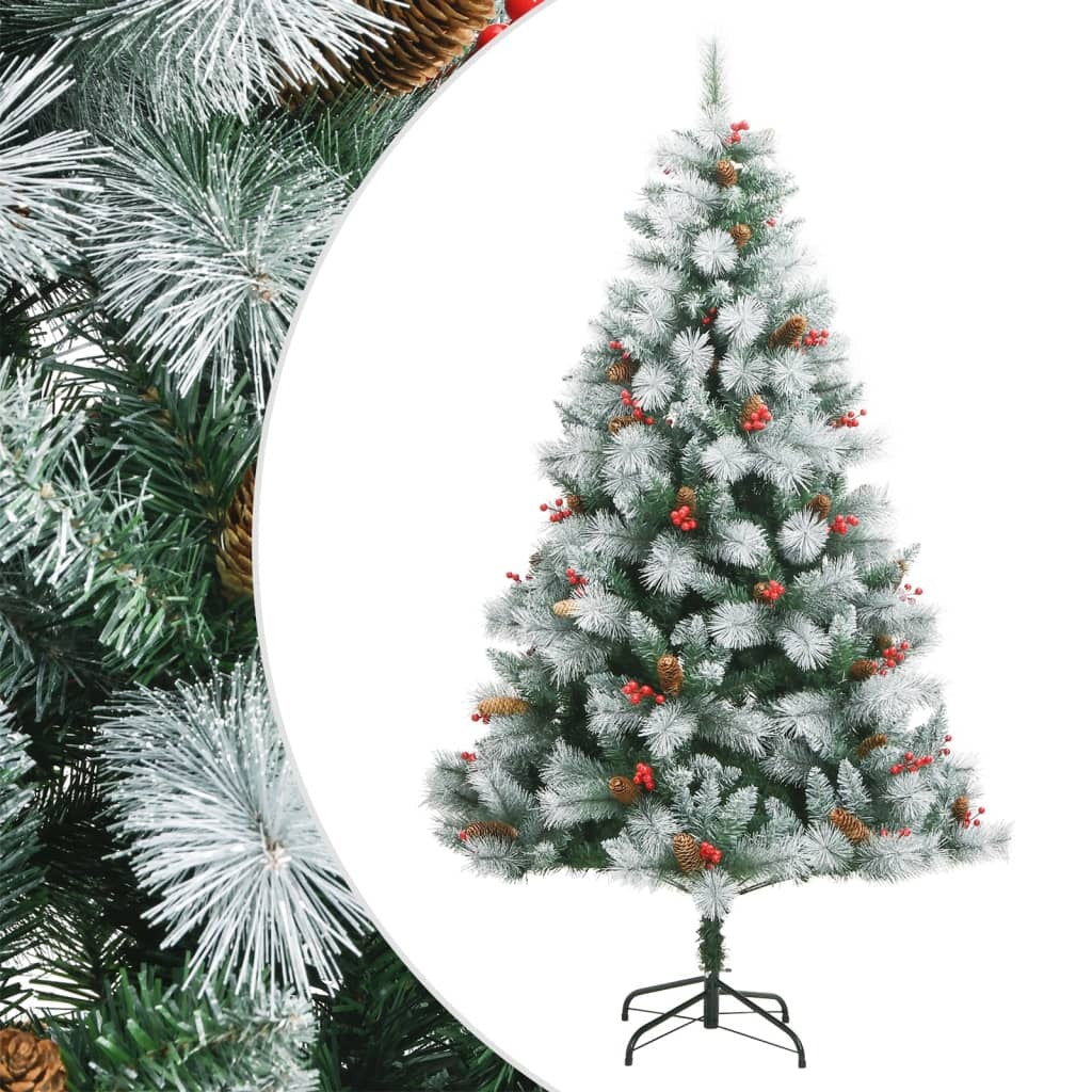 Artificial Hinged Christmas Tree Green and White PVC, Metal 94.5 in