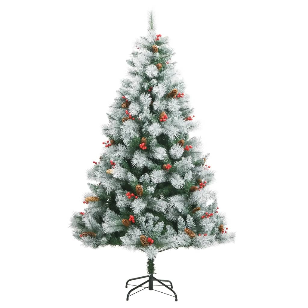 Artificial Hinged Christmas Tree Green and White PVC, Metal 94.5 in