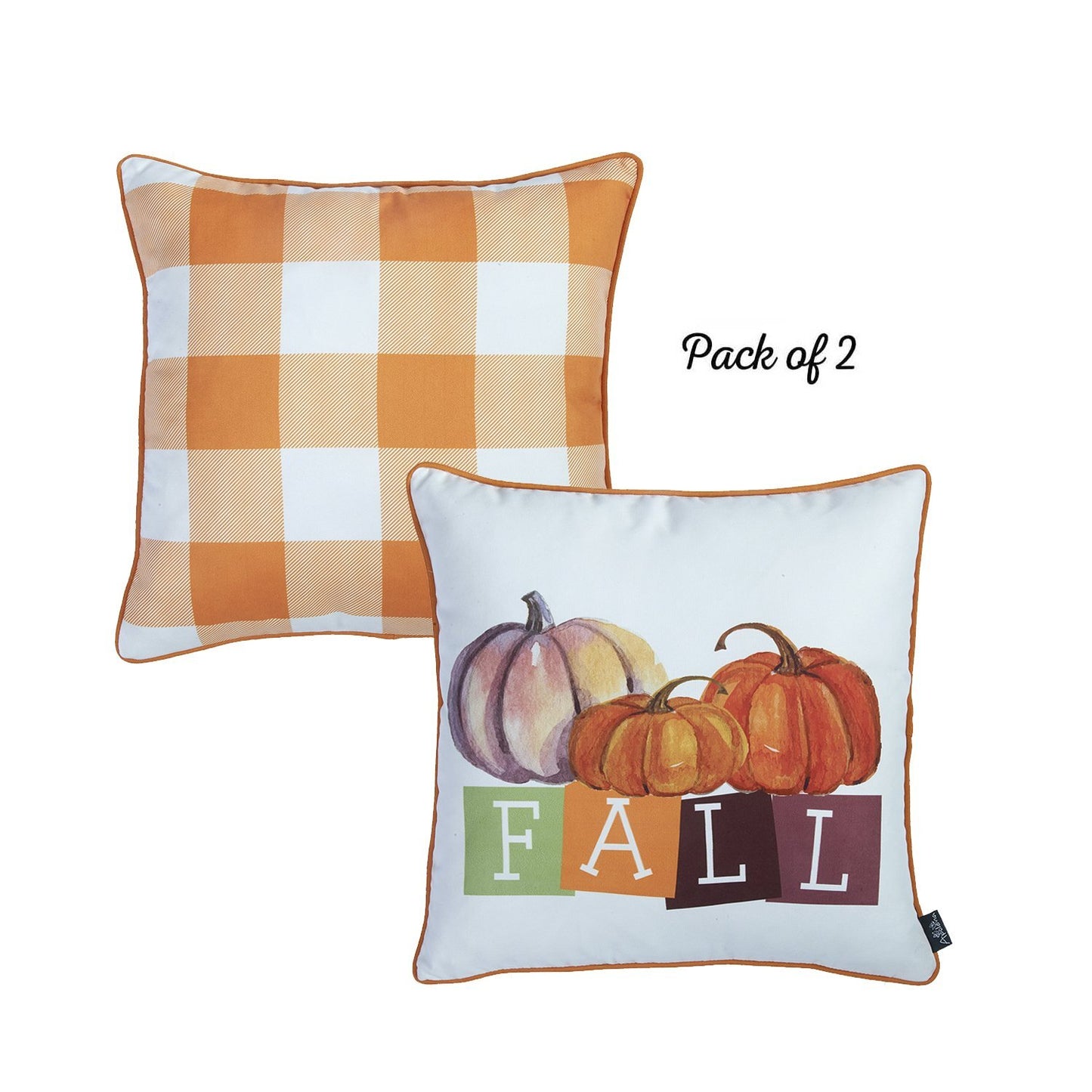 Set Of 2 18"  Fall Season Pumpkin Gingham Throw Pillow Cover