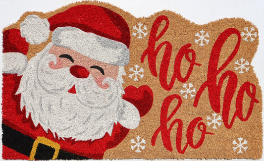 18" X 30" Beige and Red Coir Snowflake Outdoor Christmas Door Mat