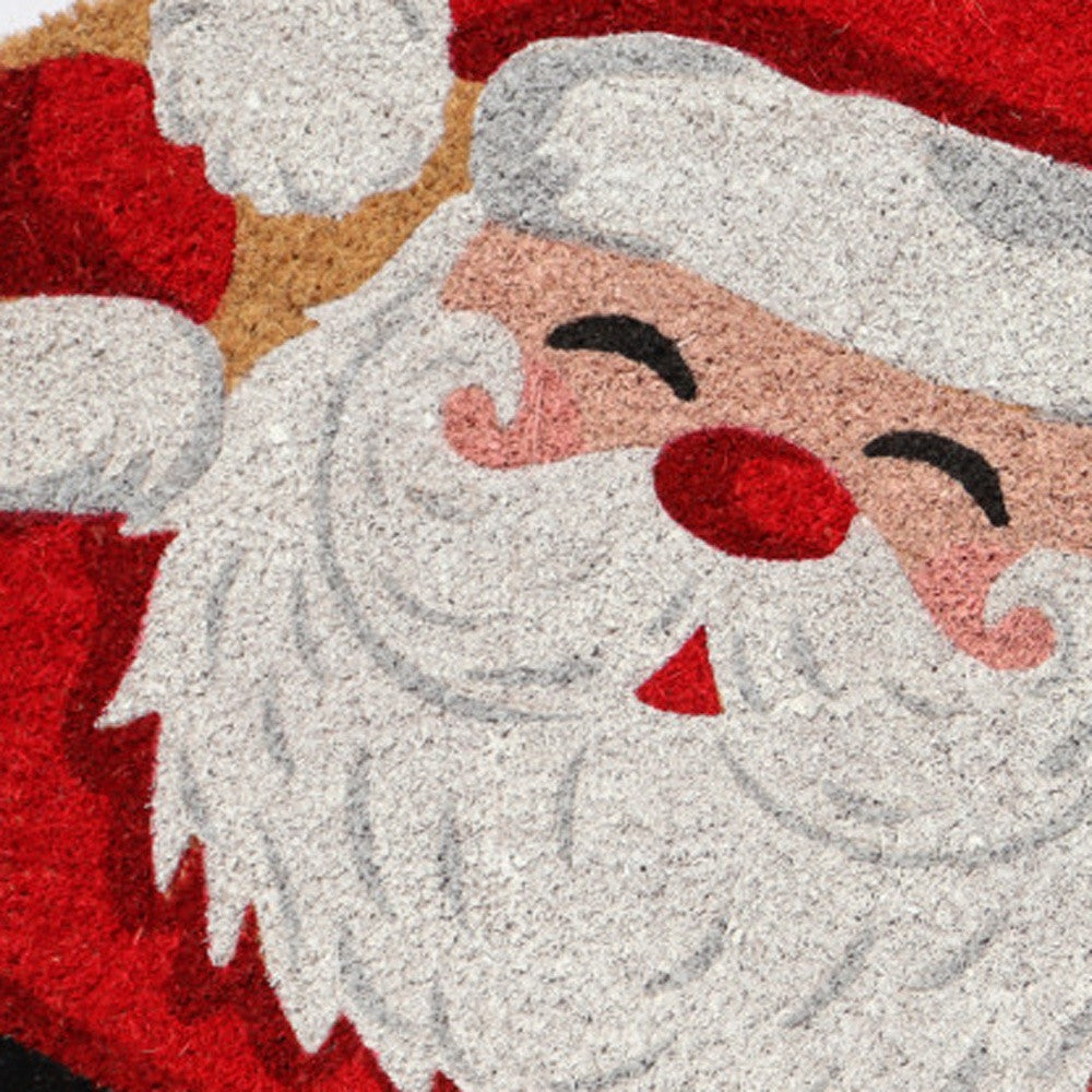 18" X 30" Beige and Red Coir Snowflake Outdoor Christmas Door Mat