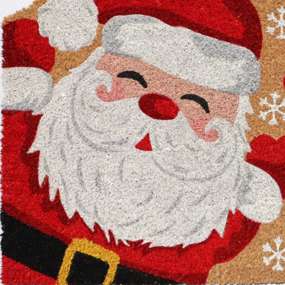 18" X 30" Beige and Red Coir Snowflake Outdoor Christmas Door Mat