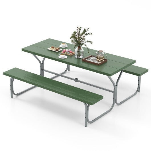 6 FT Picnic Table Bench Set Dining Table and 2 Benches with Metal Frame