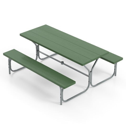 6 FT Picnic Table Bench Set Dining Table and 2 Benches with Metal Frame