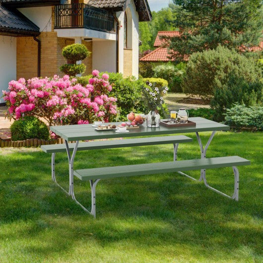 6 FT Picnic Table Bench Set Dining Table and 2 Benches with Metal Frame