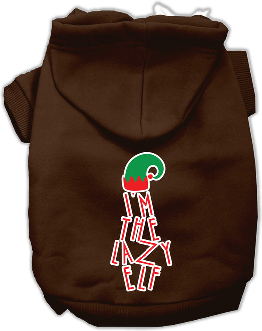 Lazy Elf Screen Print Pet Hoodie Brown Lg