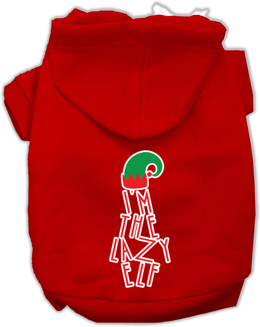 Lazy Elf Screen Print Pet Hoodie Red Lg
