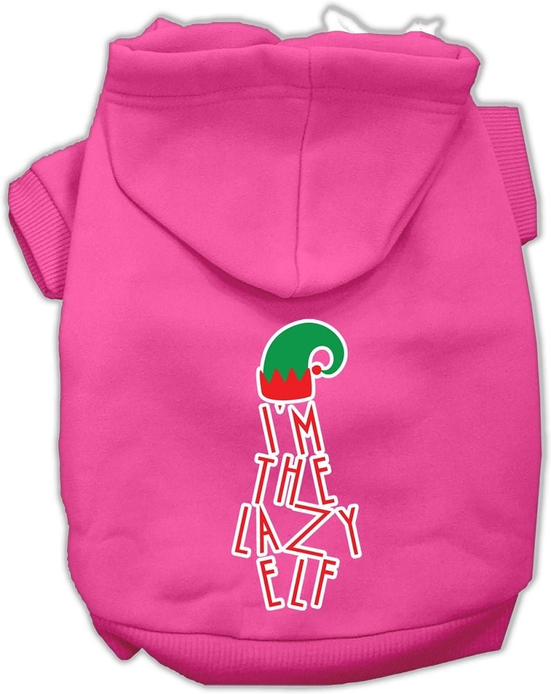 Lazy Elf Screen Print Pet Hoodie Bright Pink XL