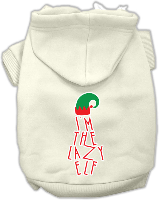 Lazy Elf Screen Print Pet Hoodie Cream XS