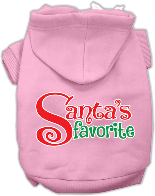 Santa's Favorite Screen Print Pet Hoodie Light Pink Sm