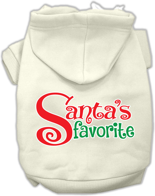 Santa's Favorite Screen Print Pet Hoodie Cream XS
