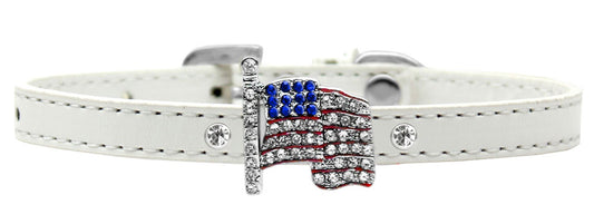 Flag Charm Dog Collar White size 14