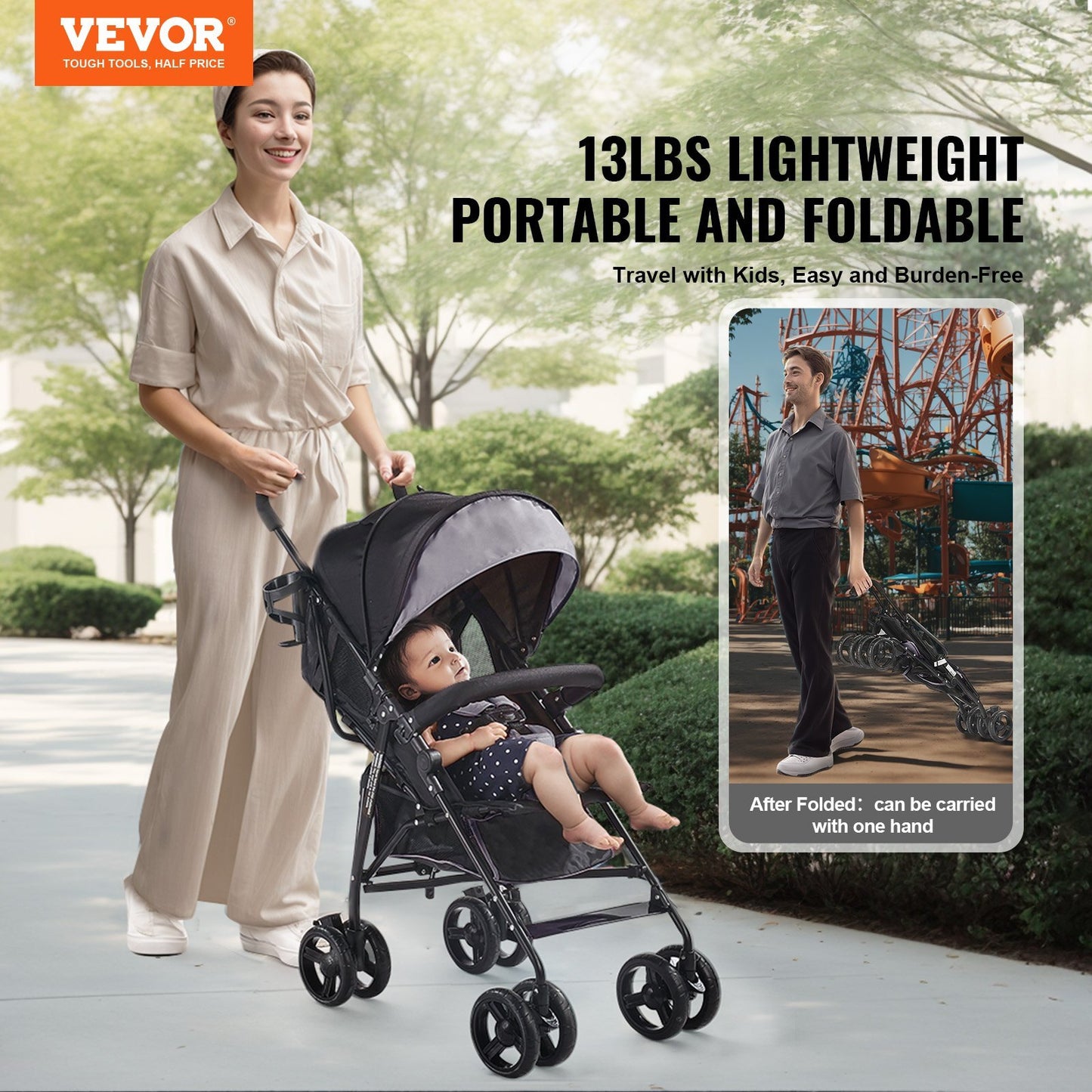 VEVOR Lightweight Stroller Compact Easy Fold Adjustable Backrest
