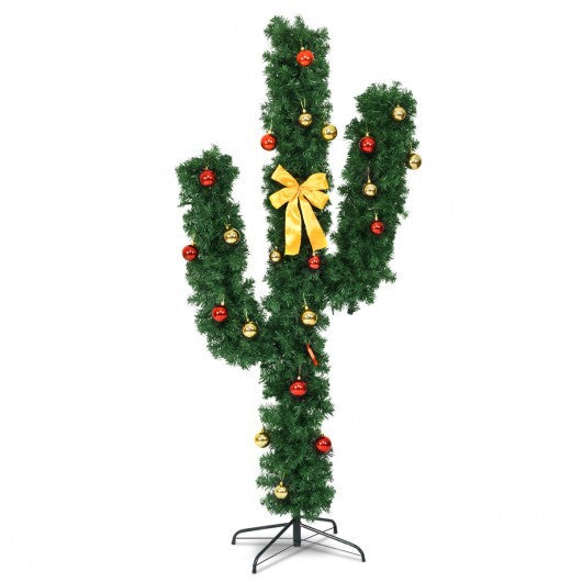 6 Feet Artificial Cactus PVC Christmas Tree with LED Lights and Ball Ornaments-6 ft - Color: Green - Size: 6 ft