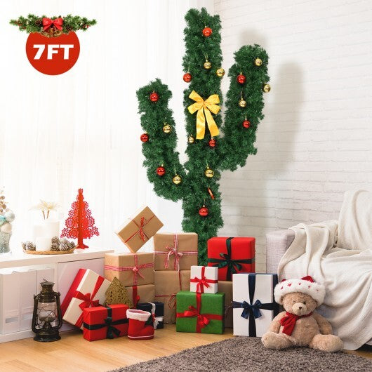 6 Feet Artificial Cactus PVC Christmas Tree with LED Lights and Ball Ornaments-6 ft - Color: Green - Size: 6 ft