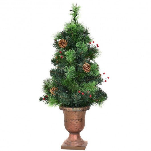 LED Christmas Tree with Red Berries Pine Cones-3' - Color: Green - Size: 3 ft