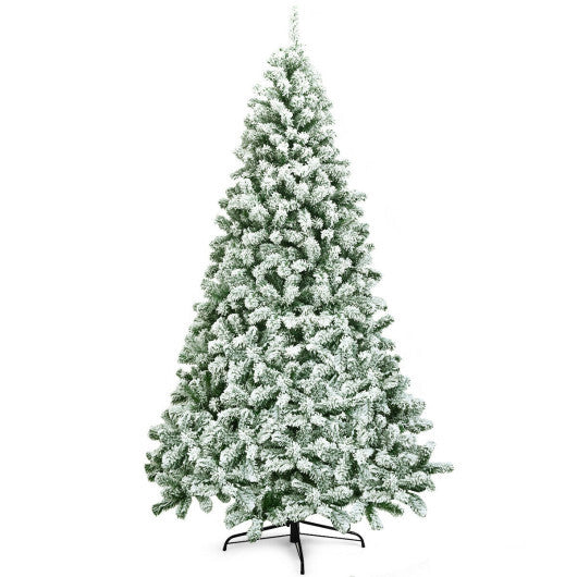 7.5 Feet Snow Flocked Artificial Christmas Tree Hinged with 1346 Tip and Foldable Base - Color: White - Size: 7.5 ft