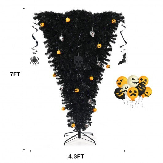 6 Feet Upside Down Artificial Christmas Tree with 270 Purple LED lights - Color: Black - Size: 6 ft