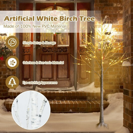 5 Feet Pre-lit White Twig Birch Tree with 72 LED Lights for Christmas