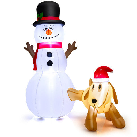 6 Feet Tall Inflatable Snowman and Dog Set Christmas Decoration with LED Lights - Color: White