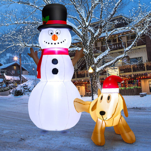 6 Feet Tall Inflatable Snowman and Dog Set Christmas Decoration with LED Lights - Color: White