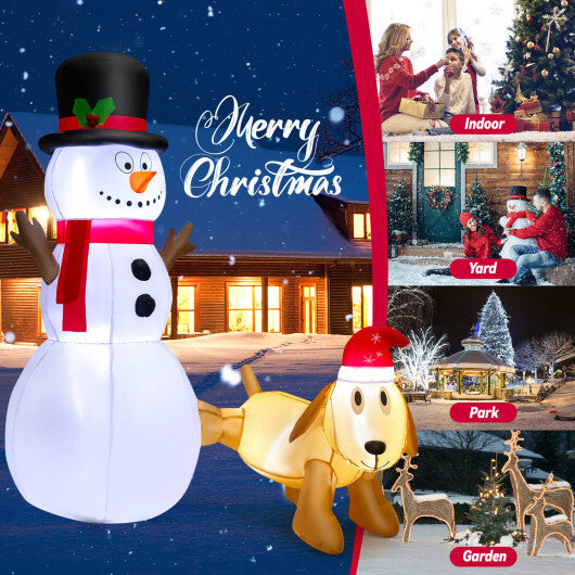 6 Feet Tall Inflatable Snowman and Dog Set Christmas Decoration with LED Lights - Color: White